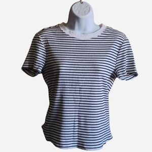 Ribbed Fitted Y2K Top, Black & White Horizontal Stripe Shirt, Ultra Flirt Large